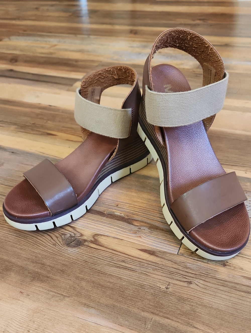 MIA Brown and Beige Wedge Sandals